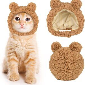 Adorable Brown Bear Hat for Small Dogs - Adjustable Plush Costume Headwear